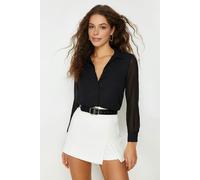 WOVCOR Woven Shirt with Transparent Sleeves - Black - 10