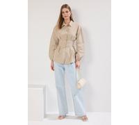 Wovcor Woven Shirt With Waist Tie Detail In Stone Stone