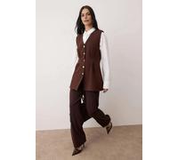 WOVCOR Woven Vest with Peplum and Snaps Detail - Brown - 14