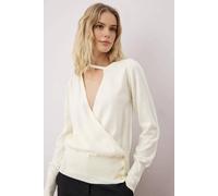 Wovcor Wrap Front Cut-Out Detail Knitted Jumper In Ecru Ecru