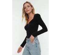 Wovcor Wrap Front Long Sleeve Bodysuit In Black Black