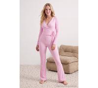 Wovcor Wrap Front Long Sleeve Pyjama Set In Pink Pink