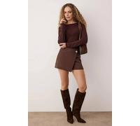 Wovcor Wrap Front Mini Skort With Button Detail In Brown Brown