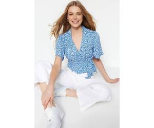Wovcor Wrap Front Tie Waist Crop Blouse Multi