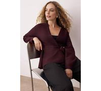 Wovcor Wrap Front Tie Waist Knit Cardigan In Burgundy Burgundy S