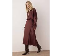 Wovcor Wrap Front Woven Satin Midi Skirt In Brown Brown