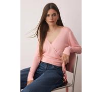 Wovcor Wrap Neck Tie Detail Cropped Fine Knit Sweater In Pink Pink