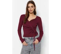 Wovcor Wrap Ribbed Knit Sweater With Ruched Side Detail In Burgundy Burgundy