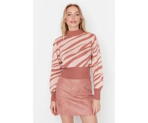 WOVCOR Zebra Print Crop Knit Sweater - Dusty Rose - M