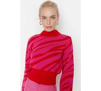 WOVCOR Zebra Print Crop Knit Sweater - Pink - S