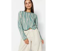 Wovcor Zebra Print Cropped Knit Sweater In Mint Mint