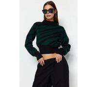 Wovcor Zebra Print High Neck Crop Knit Jumper In Green Green