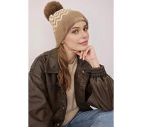 Wovcor Zig Zag Knit Pom Pom Beanie Hat In Camel Camel