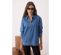 Wovcor Zip Detail Relaxed Fit Denim Shirt In Blue Blue L