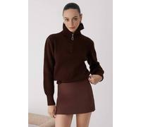 Wovcor Zip-Detail Ribbed Knit Sweater In Brown Brown
