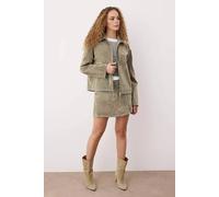 Wovcor Zip Front Faux Suede Collar Jacket In Light Khaki Light Khaki S