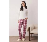 Wovcor Zip Neck Waffle Knit Top And Check Flannel Trouser Pyjama Set Multi