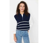 WOVCOR Zippered Striped Polo Neck Knit Sweater - Navy - S