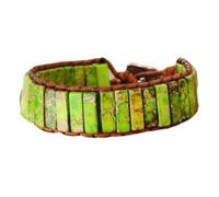 WOVEBIUS Bohemian Bracelets Adjustable Vintage Style Handmade Multi Natural Stone Tube Beads Leather Bracelet Couples Bangle Green