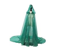 WOVEBIUS Hooded Cloak for Women Durable Shiny for Adults Wedding Cape for Stage Party Green,150cm