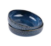 Wovella Pasta Bowls Set of 2 Premium 7 Inch Deep Round Ceramic Bowls in Beautiful Gradient Blue for Salad Soup Plates and Kitchen Tableware Dishwasher Microwave Safe