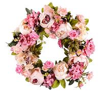 WOVELOT Artificial Flower Wreath Wreath - 16inch Spring Wreath Round Wreath For The Front Door, Wedding, Home Decor