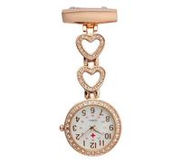 WOVELOT Ladies Heart Steel Crystal Nurse Doctor Paramedic Tunic Brooch Quartz FOB Pocket Watch Rose Gold