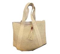 Woven Bag Elegant Women Straw Woven Handbag Summer Beach Casual Tote Top-Handle Bags Large Capacity Fashion Ladies Shoulder(WHITE)