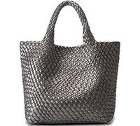 Woven Bag for Women, Vegan Leather Tote Bag Large Summer Beach Travel Handbag and Purse Retro Handmade Shoulder Bag