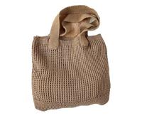 Woven Bag Women Girls Knitted Shoulder Bags Retro Hollow Woven Large Capacity Shopper Handbags Crochet Bag(Lightbrown)