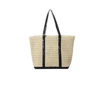 Woven Bag Women Straw Tote Handbag Large Capacity Sequins Simple Shoulder Bag Contrast Color Minimalist Tote Bag Female Woven Bag(Black)