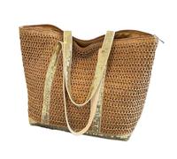 Woven Bag Women Straw Tote Handbag Large Capacity Sequins Simple Shoulder Bag Contrast Color Minimalist Tote Bag Female Woven Bag(Gold)