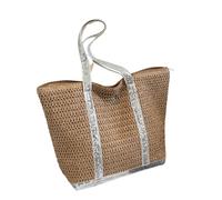 Woven Bag Women Straw Tote Handbag Large Capacity Sequins Simple Shoulder Bag Contrast Color Minimalist Tote Bag Female Woven Bag(Silver)