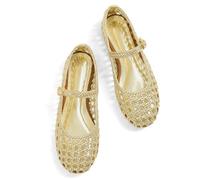 Woven Ballet Flats for Women Round Toe Mesh Flats Buckle Strap Flat Shoes Comfortable Mary Jane Dressy Mesh Shoes Casual Ballerina Mary Janes, B-gold, 7 UK