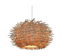 Woven Bamboo Pendant Light, Birds Nest Hanging Lamp with Natural Sticks & Inner Diffuser, E26 Base, Boho Rustic Japanese Ceiling Light Fixture for Dining Room, Restaurant, Living Room(50CM)