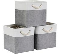 Woven Basket 13 x inch, 3 Pack Canvas Cube Storage Boxes 33x33x33cm, Fabric Basket for Cupboards