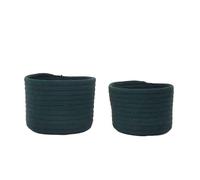 Woven Basket 2PCS Handmade Woven Cotton Rope Storage Basket Cosmetics Jewelry Desktop(Blackish Green,16x11cm)