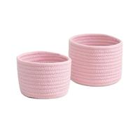 Woven Basket 2PCS Handmade Woven Cotton Rope Storage Basket Cosmetics Jewelry Desktop(Pink,14x9cm)