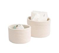 Woven Basket 2PCS Woven Cotton Rope Storage Basket Desktop Organizer Sundries Toys Comestics Keys Snacks Box(White,S)