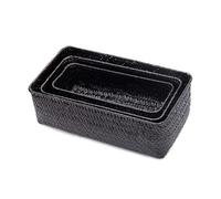 Woven Basket Black Wicker Storage Basket Rectangular Box Woven Rattan Container Shelf(L)
