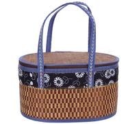 Woven Basket Blue Storage Basket with Handle Bamboo Foldable | Large Capacity Cloth Lining, Handheld Design, Outdoor Use and Party, Gift Package Basket
