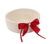 Woven Basket Cotton Rope Small Storage Baskets with Red Bow Burr Basket Empty Baskets Bathroom Storage for Makeup Skincare Small Toy 8.7x3 Inch