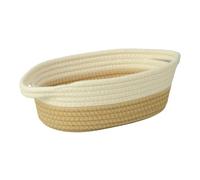 Woven Basket Cotton Rope Storage Basket with Handle, Multi-Purpose, Bedroom, Toys, Clothes(Light Khaki White)