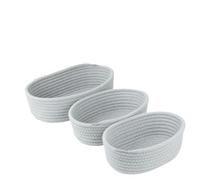 Woven Basket Desktop Cotton Rope Woven Storage Baskets Sundries Organize Basket Cosmetics Toy Decorate(Grey 3 pcs,M-26X16X8CM)