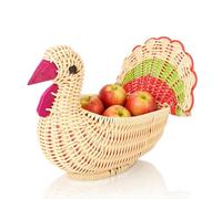 Woven Basket,Desktop Storage Basket,HandWoven Mini Cute Turkey Shape Imitation Rattan Snack Tray Organizer Home Decoration Ornament Box for Kitchen Counter, Living Room, Bathroom,8.7x5.1x6.7in