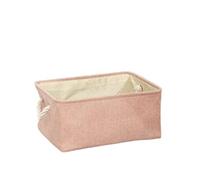 Woven Basket Folding Linen Fabric Storage Basket Multi-Functional Sundries Bag with Handle Organizer Box(Pink,L-41X31X21CM)