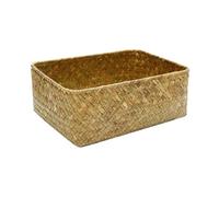 Woven Basket Handmade Woven Storage Basket Straw Rattan Picnic Fruit Box Cosmetic Container Home Decor(Yellow,1)