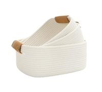 Woven Basket - Set of 3 Cotton Rope Organizers - Woven Storage Baskets | for Bedroom Dressing Table Desk Bathroom Corner Laundry and Nursery