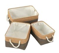Woven Basket Storage Basket Home Supplies Sundries Sorting Folding Linen Organizer Box(Coffee,41X32X20cm)