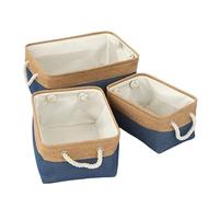 Woven Basket Storage Basket Home Supplies Sundries Sorting Folding Linen Organizer Box(Dark Blue,31X21X13cm)